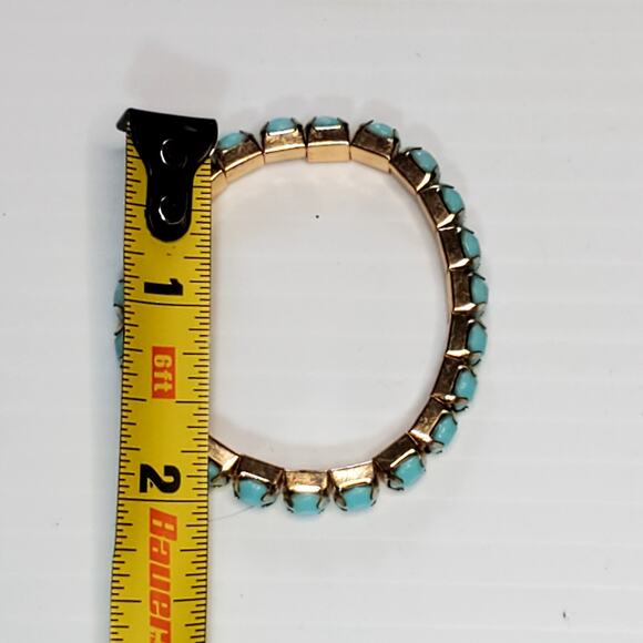 Aqua Cabochons Stretch Bracelet Gold Tone 6" Small - Picture 4 of 4